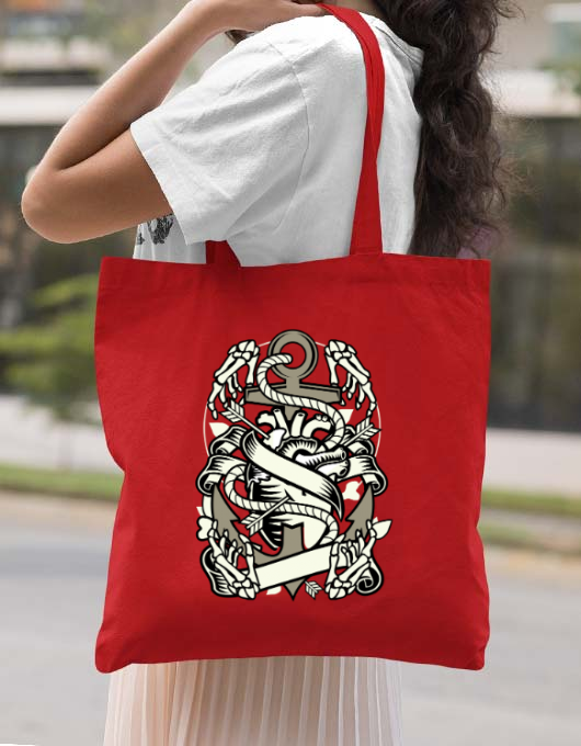 Sacosa din panza heart and anchor rosu