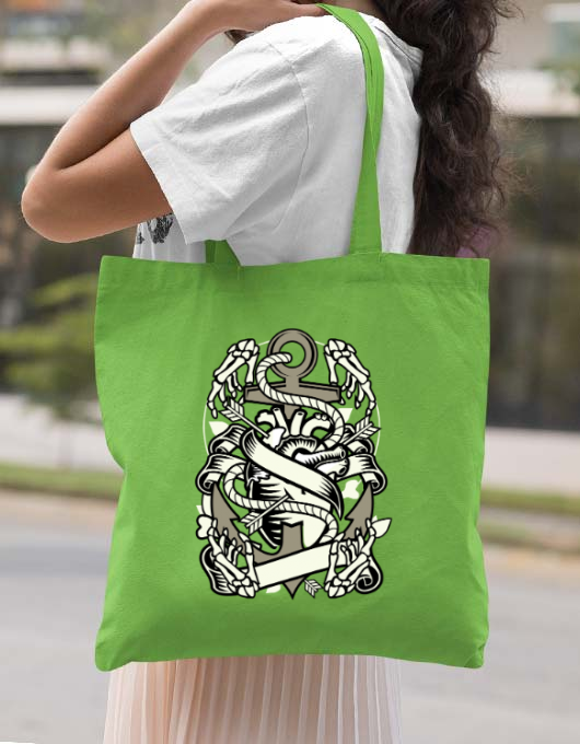 Sacosa din panza heart and anchor verde mar