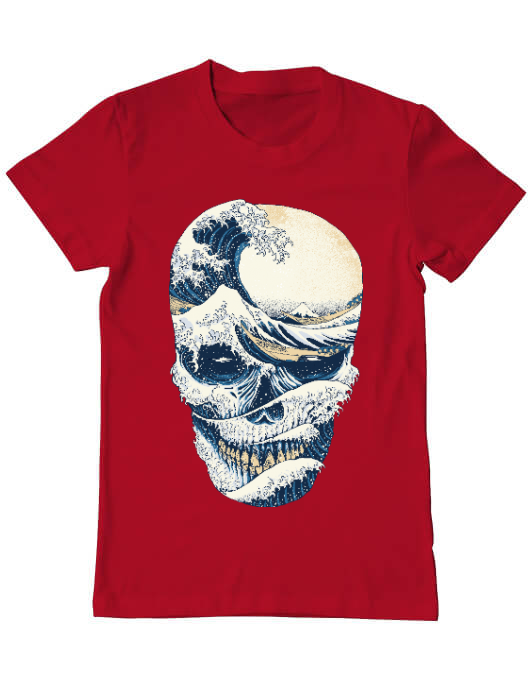 Tricou adler barbat the great wave off skull rosu
