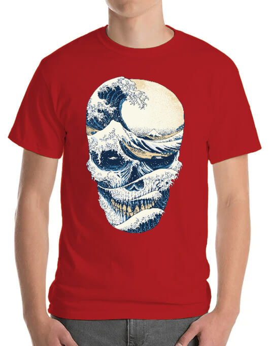 Tricou adler barbat the great wave off skull rosu