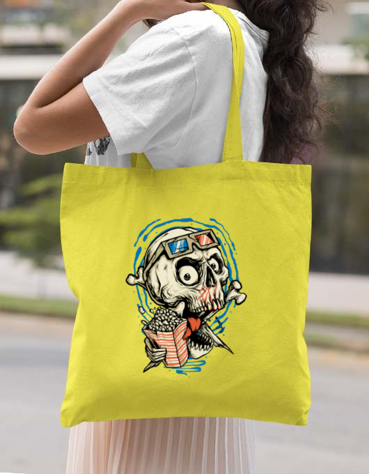 Sacosa din panza skull movie galben
