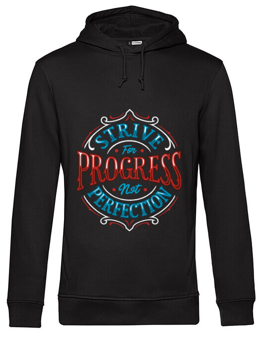 Hoodie barbat cu gluga strive for progress not perfection negru