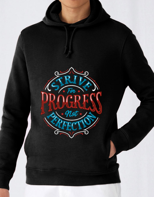 Hoodie barbat cu gluga strive for progress not perfection negru