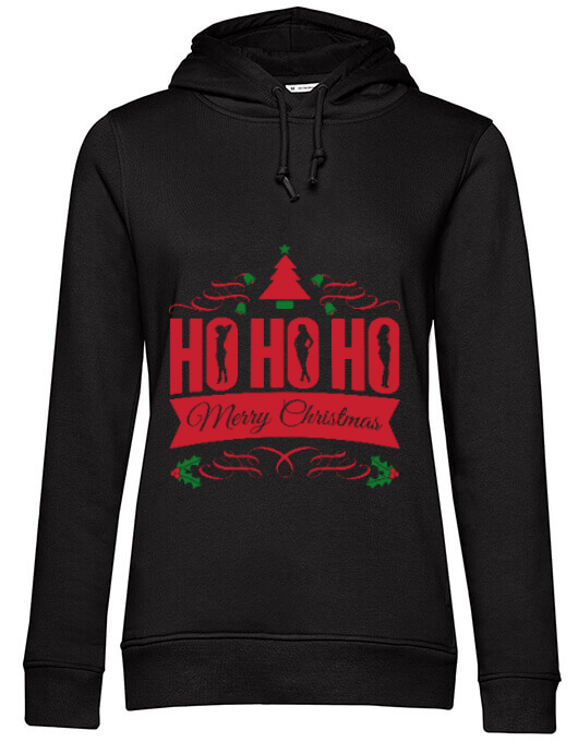 Hoodie dama cu gluga ho ho ho merry christmas negru