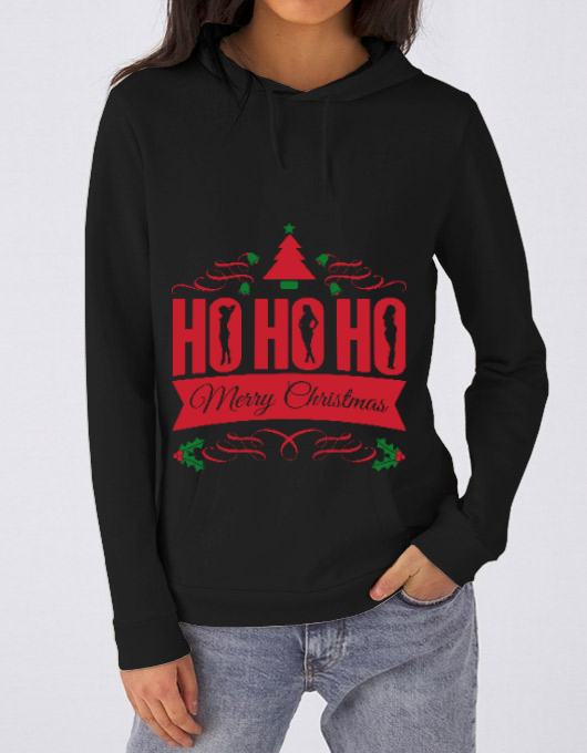 Hoodie dama cu gluga ho ho ho merry christmas negru