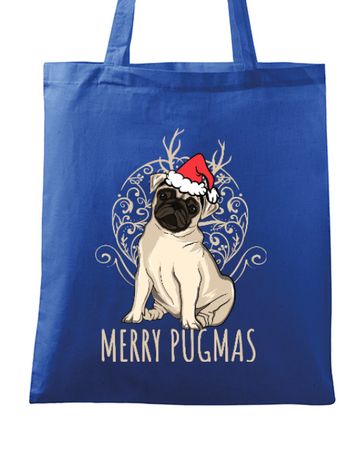 Sacosa din panza merry pugmas albastru regal