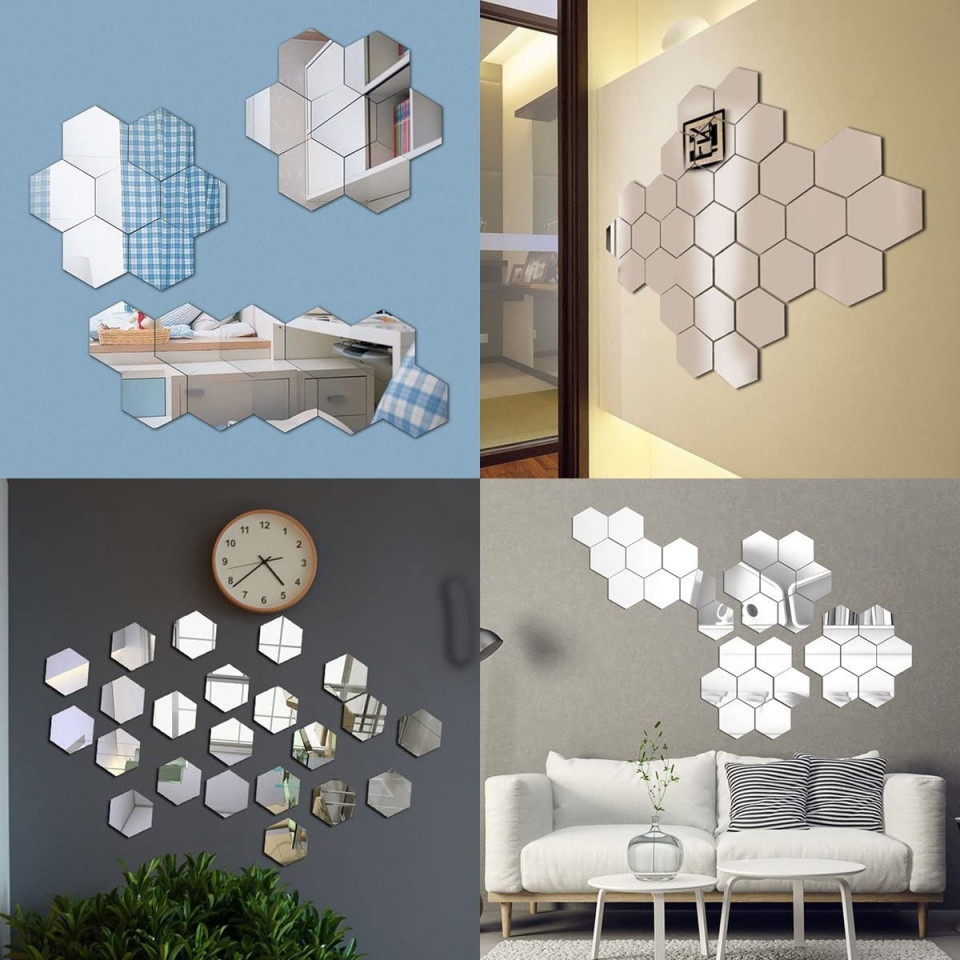 Oglinda design hexagon silver - oglinzi decorative acrilice cristal - diamant -...