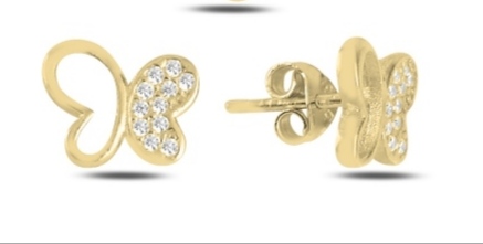 Set Argint 925 fluture pandant cu lant si cercei ,placati cu Aur 18 k