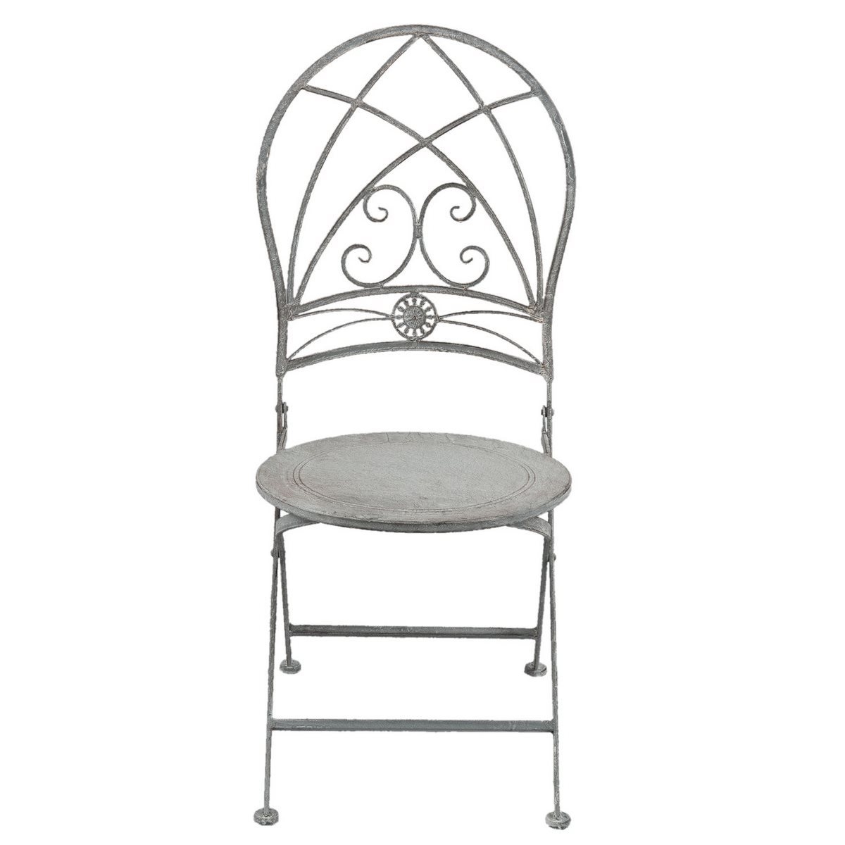 Set 2 scaune pliabile si masa fier forjat gri antichizat Ø 70 cm x 76 h / 40 cm x 40 cm x 92 h (x2)