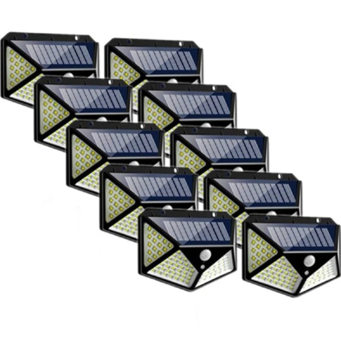 Set 10 x lampa 100 led cu panou solar, senzor de miscare, 3 modusir iluminare