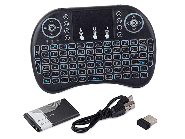 Mini tastatura qwerty cu iluminare led, wireless, negru, 14.5x10x1.8 cm
