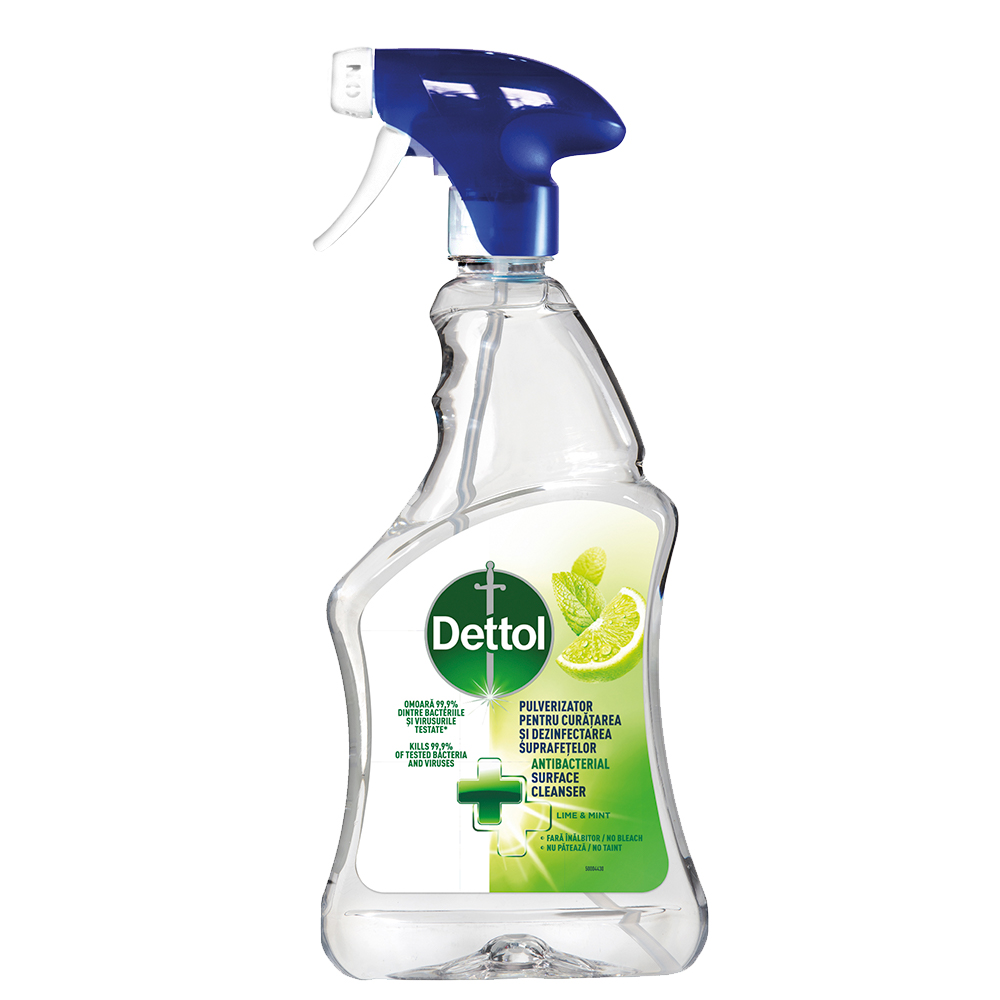 Pulverizator pentru curatarea si dezinfectarea suprafetelor Dettol Antibacterial Surface Cleanser Lime & Mint, 500 ml