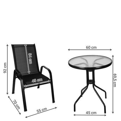 Set mobilier gradina/terasa/balcon, negru, 1 masa, 2 scaune, adina, malatec