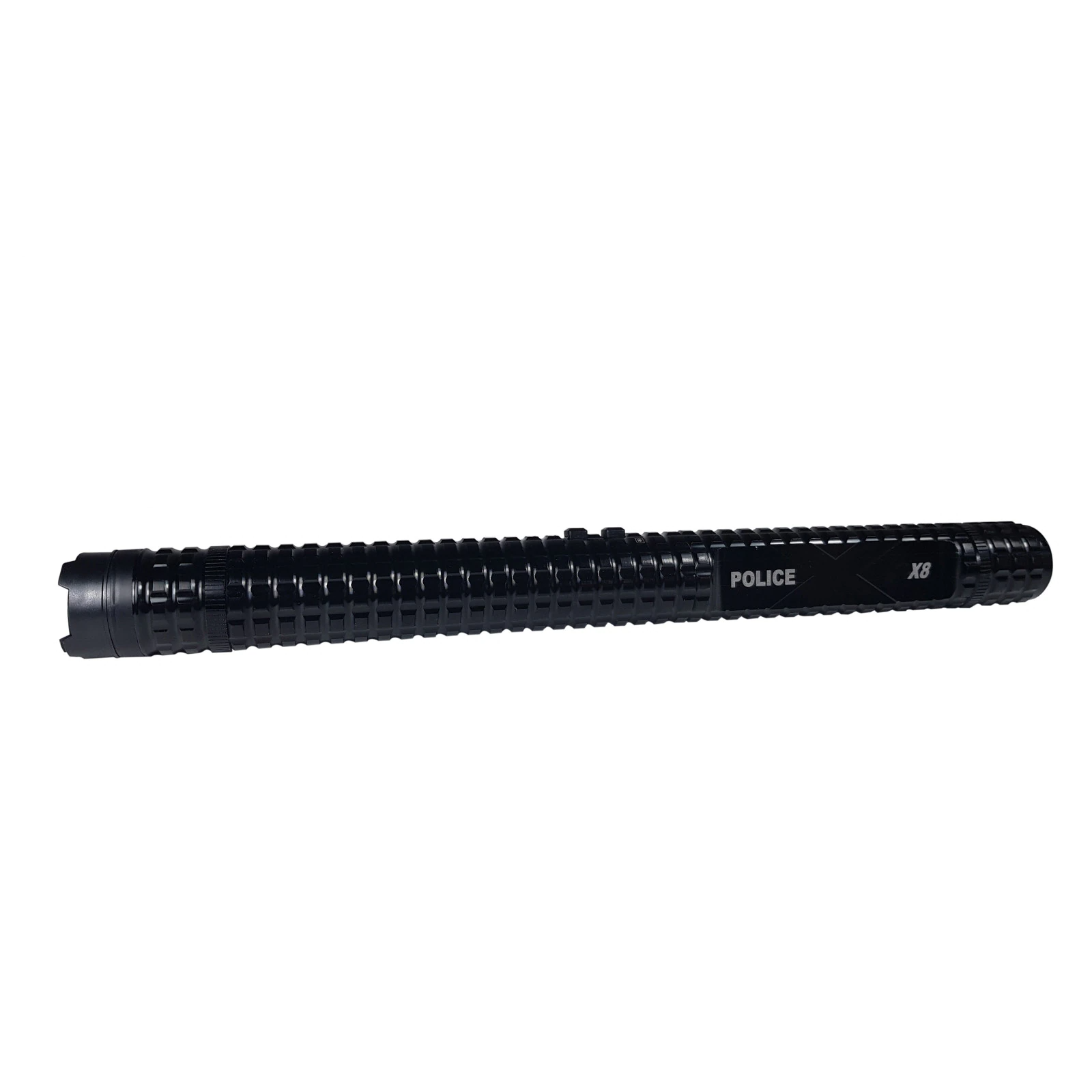 Baston electrosoc si lanterna ideallstore®, rowdy x8, metalic, 35 cm, negru, acumulator inclus