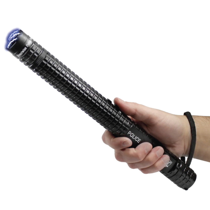 Baston electrosoc si lanterna ideallstore®, rowdy x8, metalic, 35 cm, negru, acumulator inclus