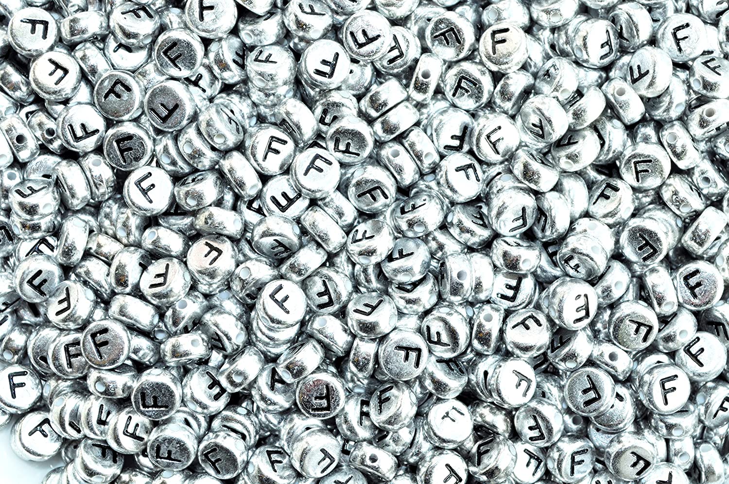 Margele acrlice cu litera F rotunde, 7 mm, Silver, 100 bucati, Vivo AK701