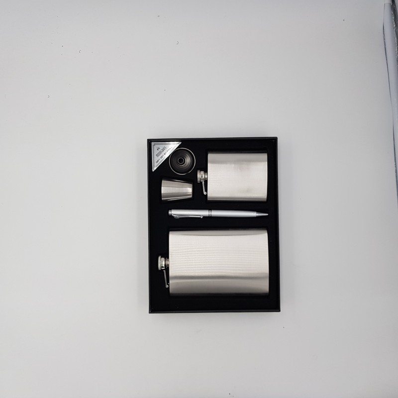 Set 2 sticle metal otel inoxidabil 9oz si 3oz pentru bauturi fine, pahar si pix