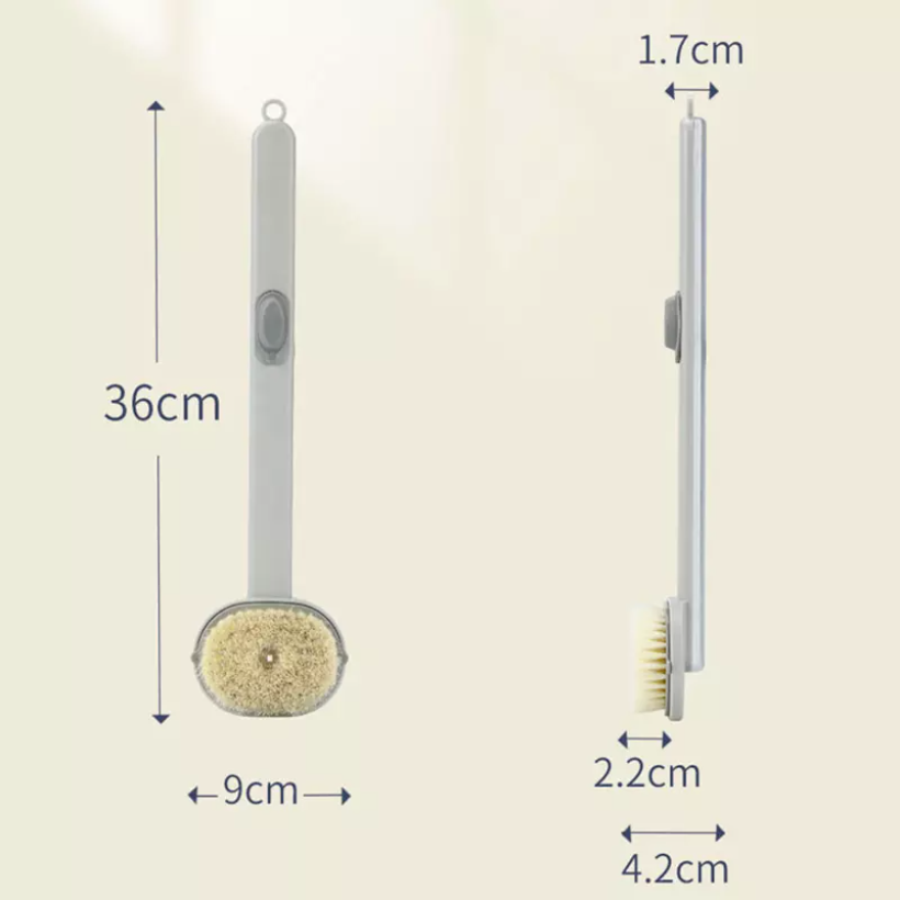 Perie de corp Alista Home cu recipient pentru sapun, pulverizator sapun, cap detasabil, 36 cm, gri