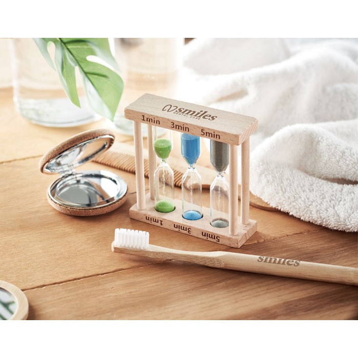 Clepsidra din lemn cu 3 timpi, 1, 3 si 5 minute, 9x9x3 cm
