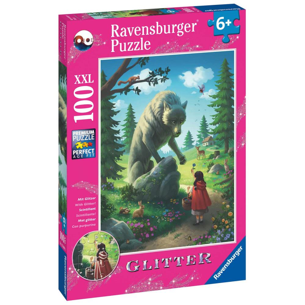 Puzzle scufita rosie si lupul 100 piese glitter ravensburger
