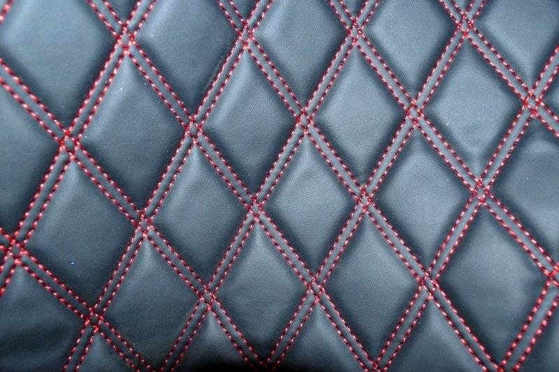 Material piele eco interior tapiterie auto romb negru cusatura rosie