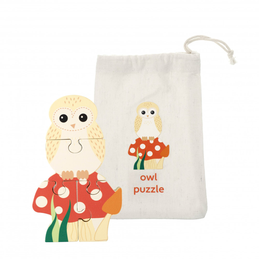Mini puzzle din lemn bufnita 3d orange tree toys 4 piese