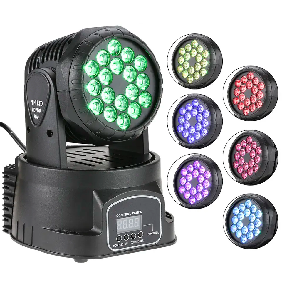 Moving head depox®, party energy, jocuri de lumini, 70w, 18 leduri, negru