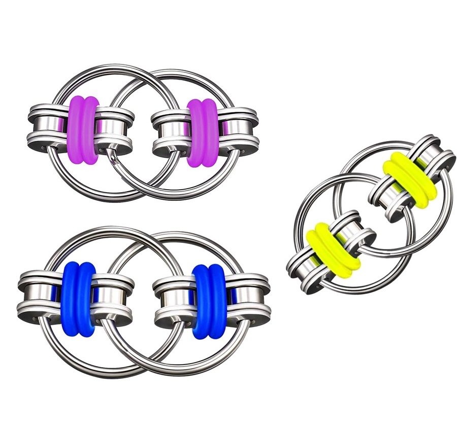 Set 3 jucarii Spinner Key Chain Fidget, antistres, galben/albastru/violet, Vivo