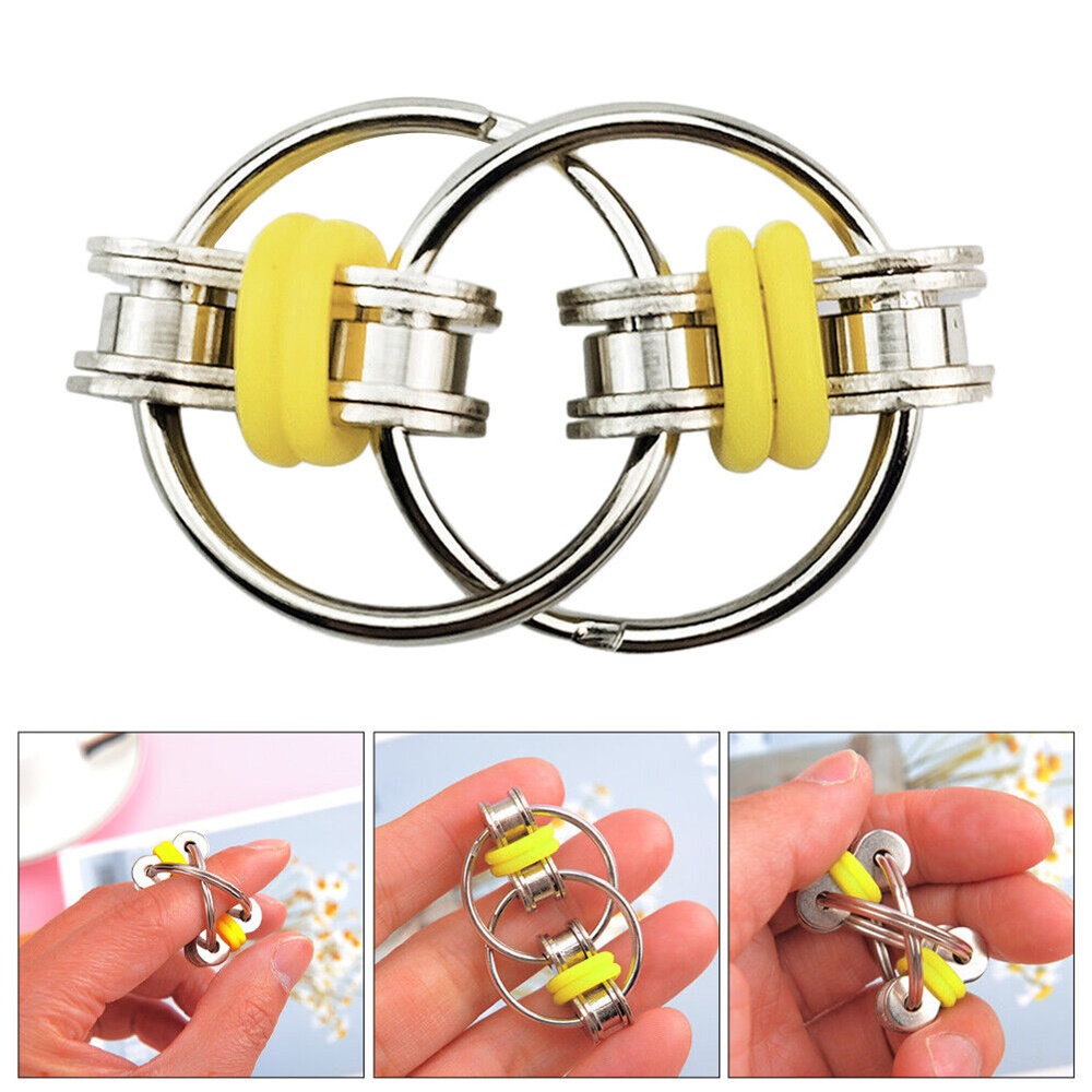 Set 3 jucarii Spinner Key Chain Fidget, antistres, galben/albastru/violet, Vivo