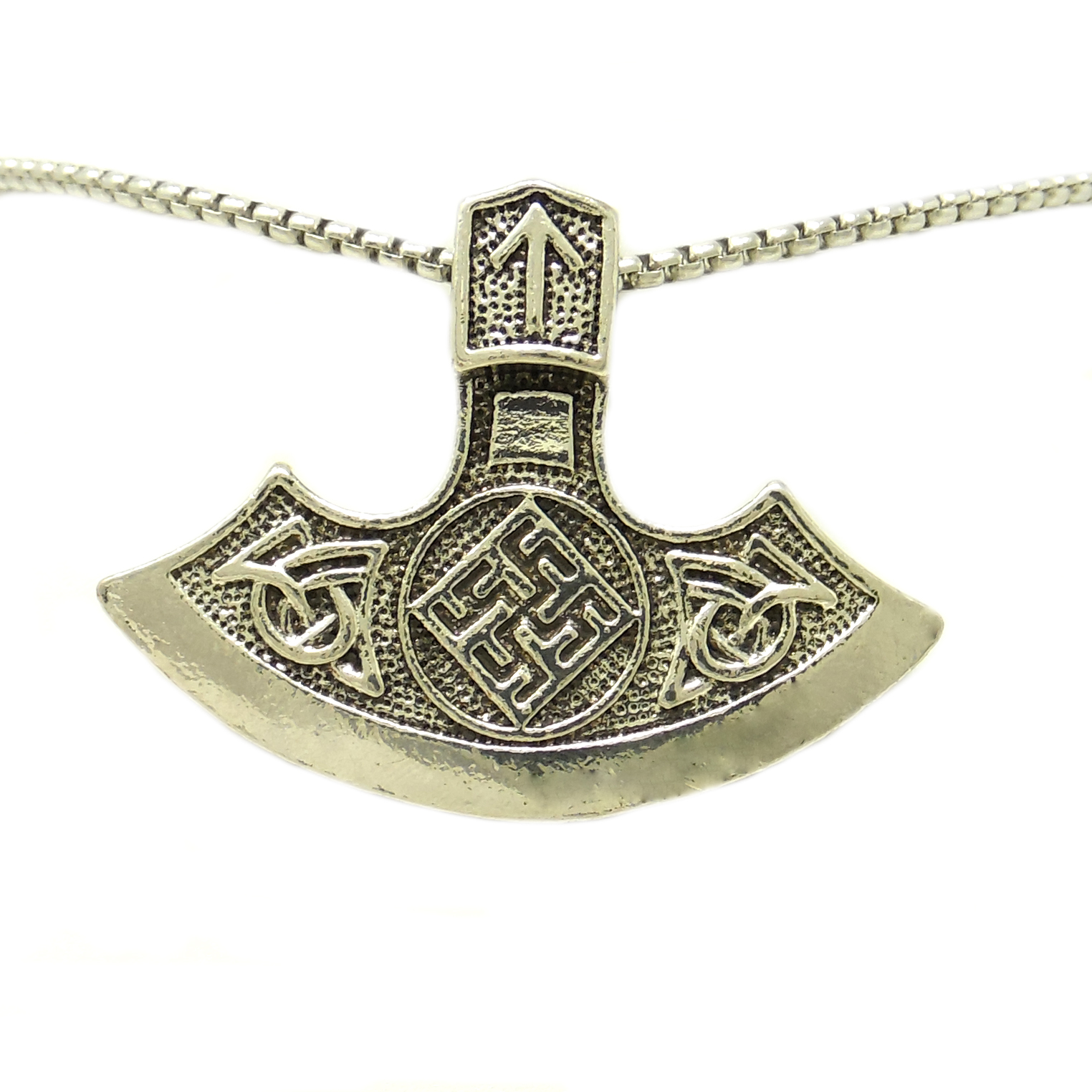 Pandant din inox model topor viking culoare argintiu 58 cm