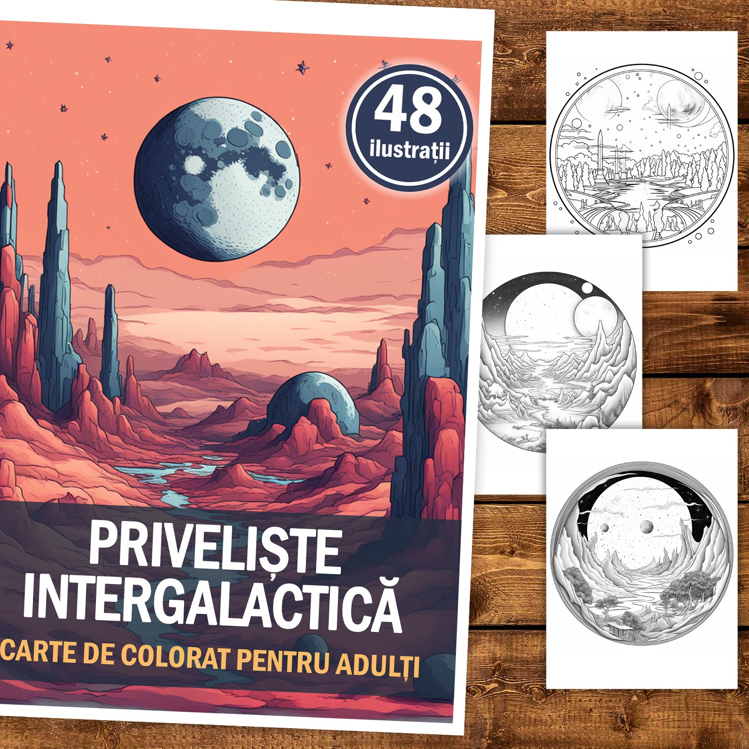 Carte de colorat cu 48 de ilustratii Priveliste intergalactica 102 pagini