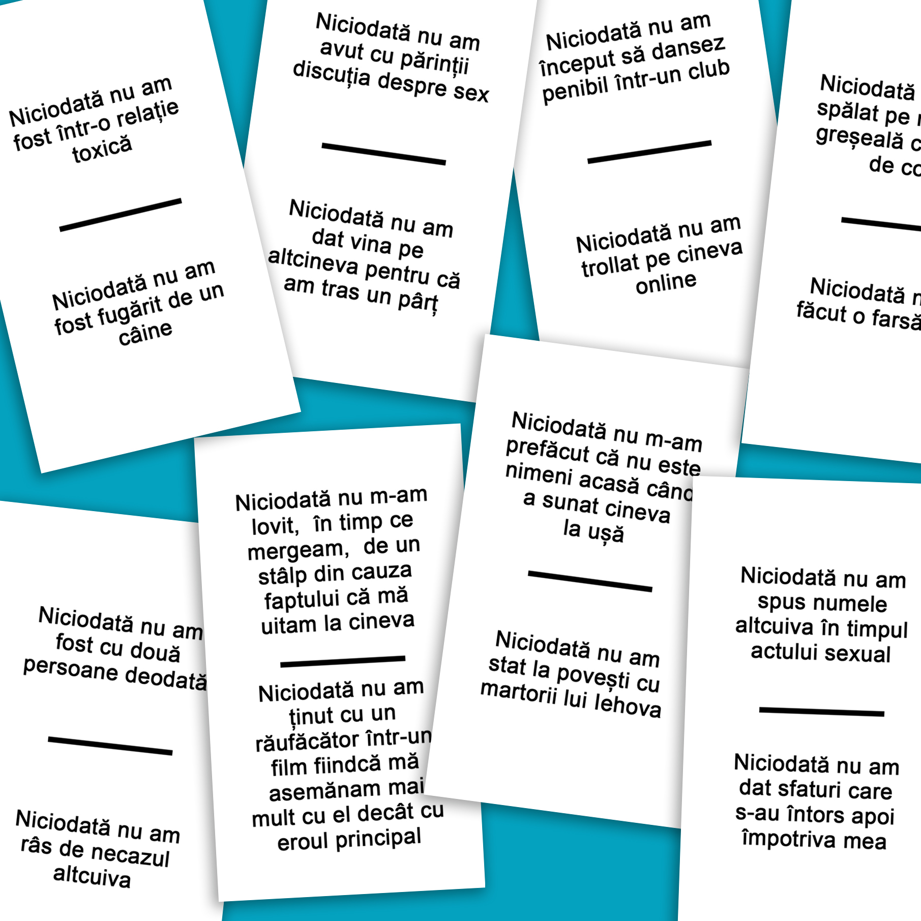 Never Have I Ever carti de joc pentru petreceri - 600 intrebari limba romana pentru 2-20 jucatori