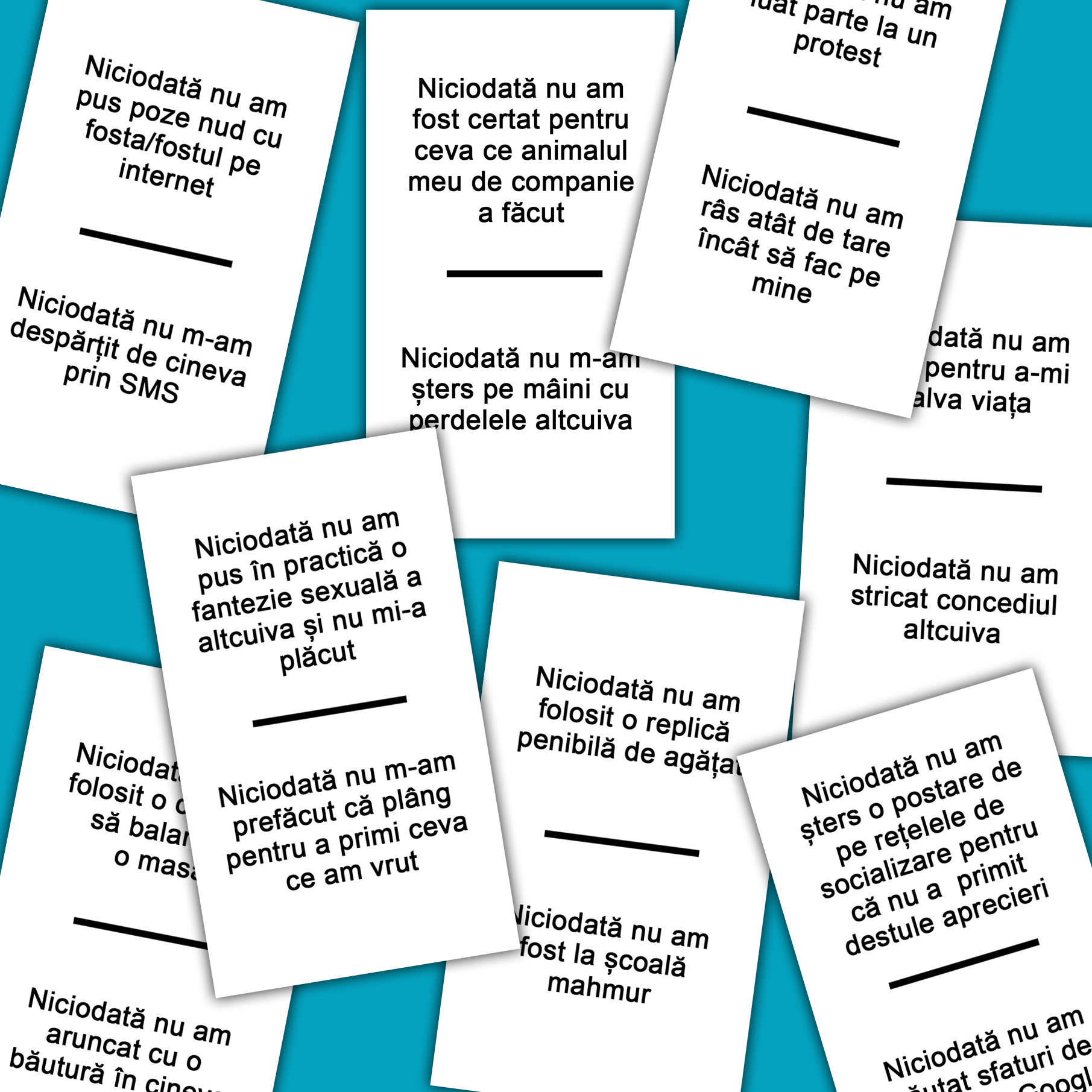 Never Have I Ever carti de joc pentru petreceri - 600 intrebari limba romana pentru 2-20 jucatori