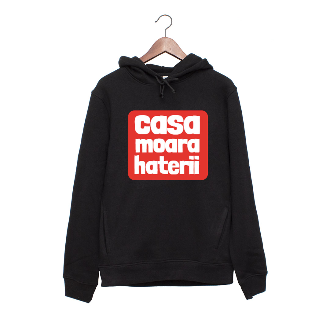 Hanorac personalizat negru unisex casa moara haterii
