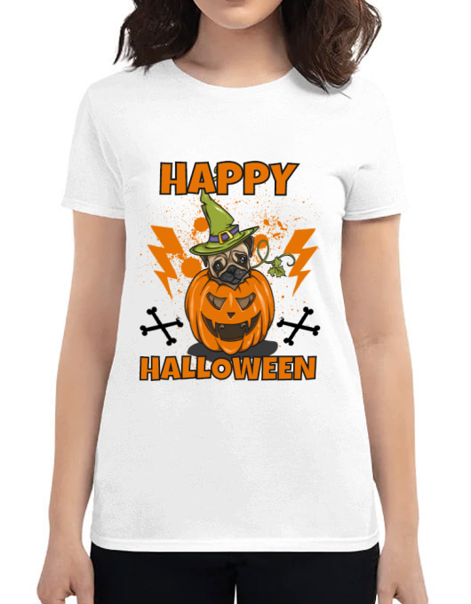 Tricou adler dama halloween pug alb
