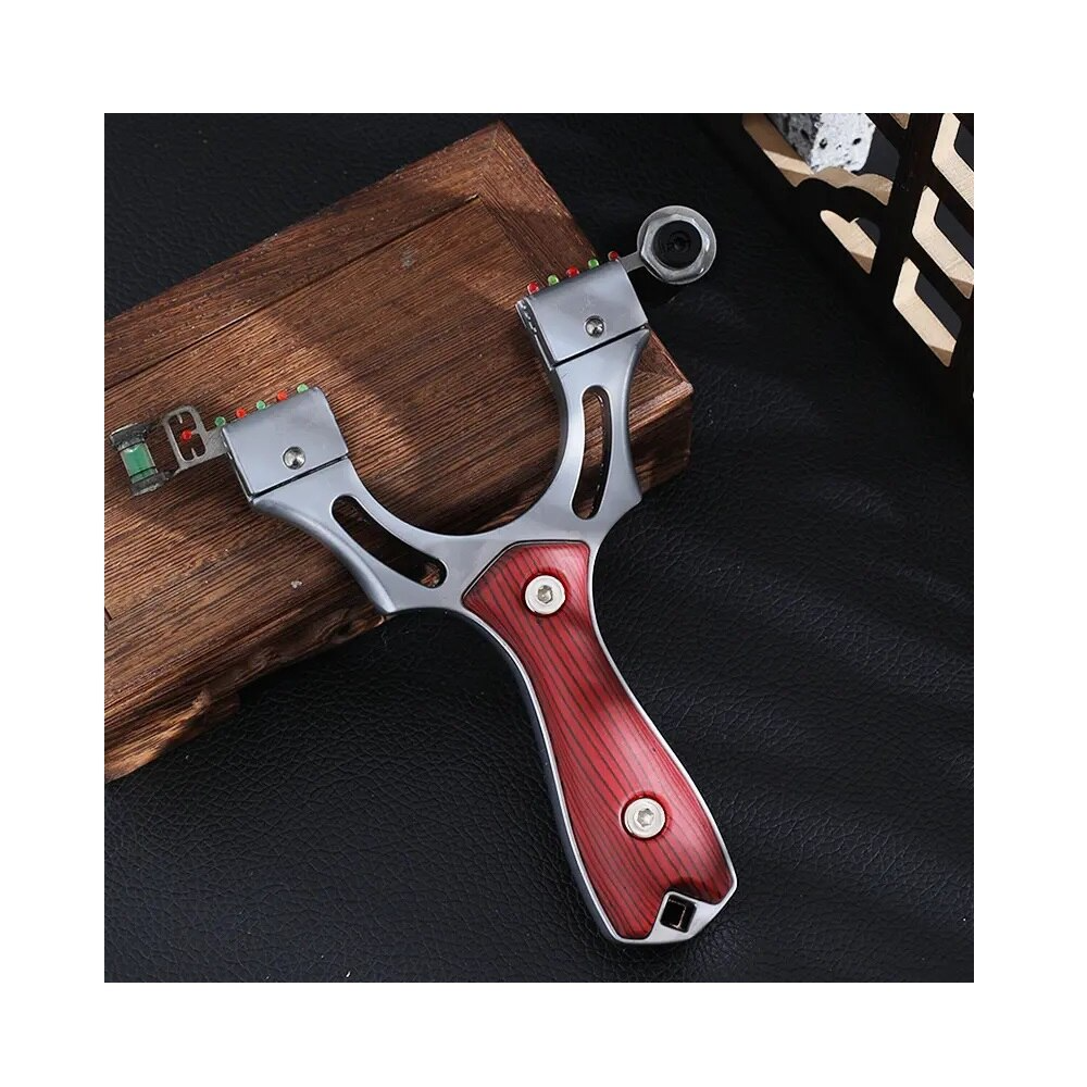 Set prastie cu laser ideallstore®, sling queen, metalic, 11.5 cm, cu boloboc, maner lemn, maro si 220 bile