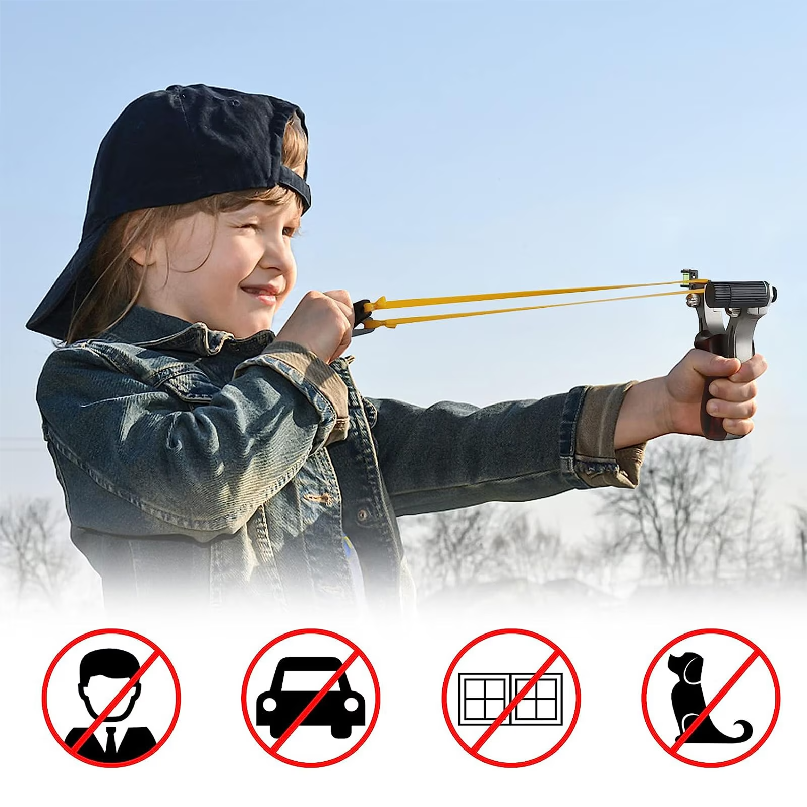 Set prastie cu laser ideallstore®, sling queen, metalic, 11.5 cm, cu boloboc, maner lemn, maro si 220 bile