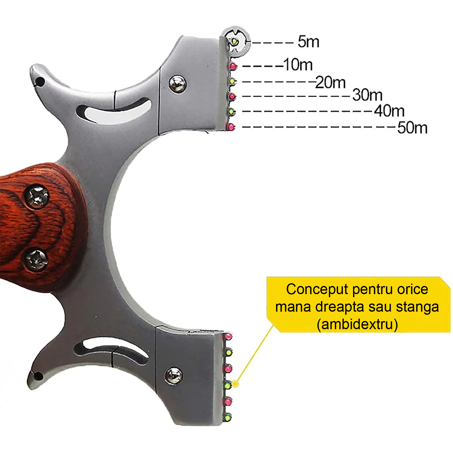 Set prastie cu laser ideallstore®, sling queen, metalic, 11.5 cm, cu boloboc, maner lemn, maro si 220 bile