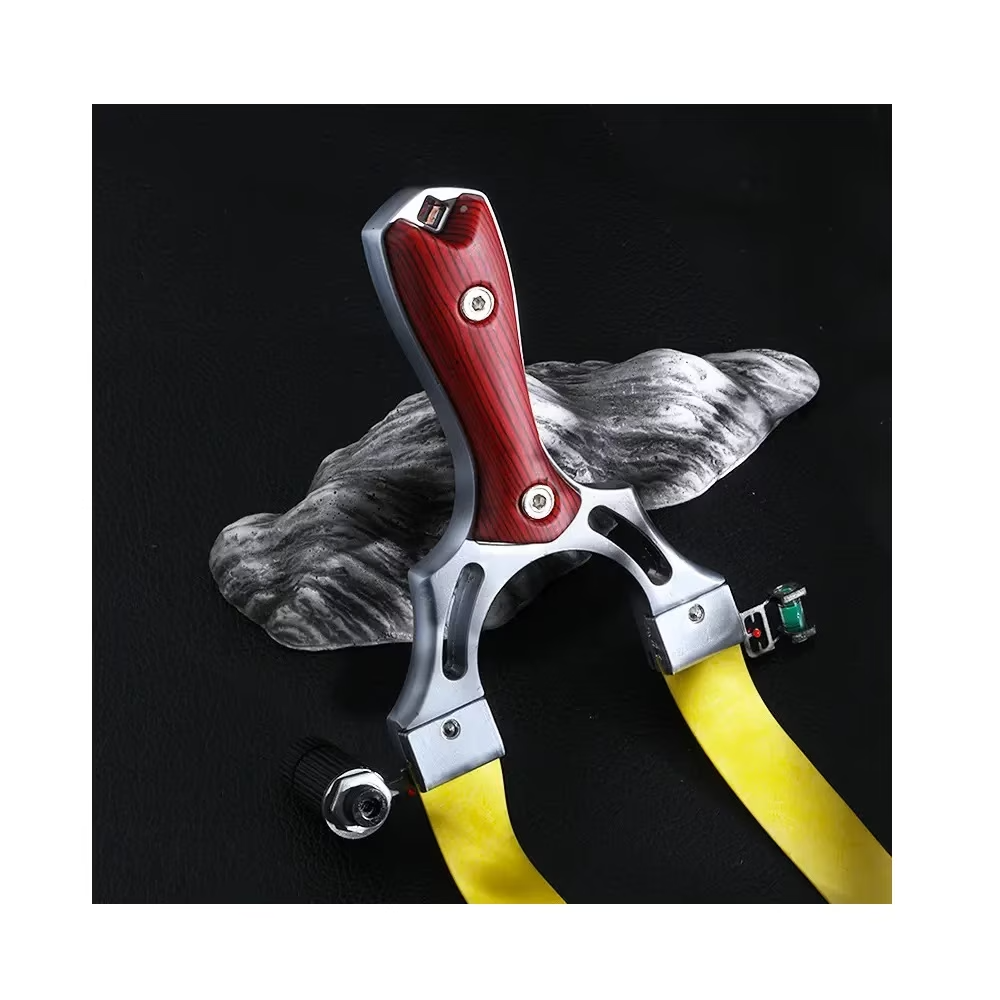 Set prastie cu laser ideallstore®, sling queen, metalic, 11.5 cm, cu boloboc, maner lemn, maro si 220 bile