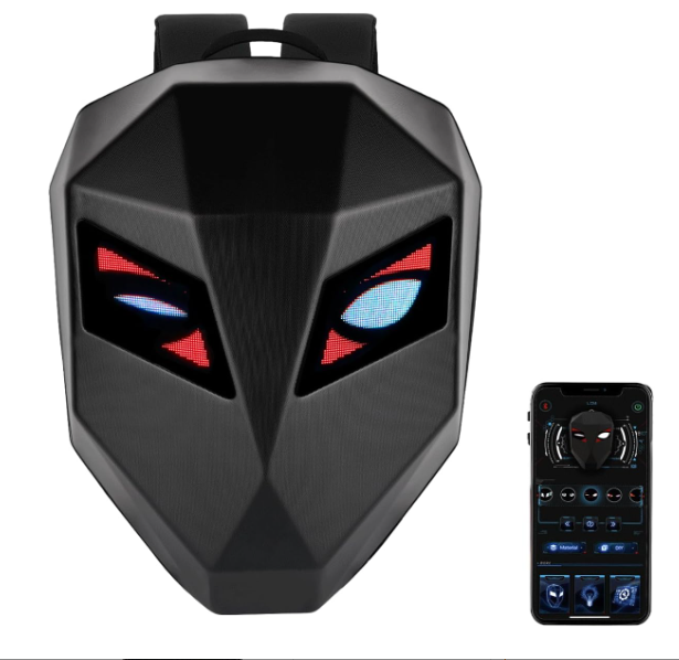 Rucsac modern pentru motociclisti, Crelander, ecran led personalizat, rezistent la apa, multiple moduri de afisare, bretele de umar confortabile din burete, centuri de siguranta pentru piept si talie, benzi reflectorizante, sertar spatios 2 in 1