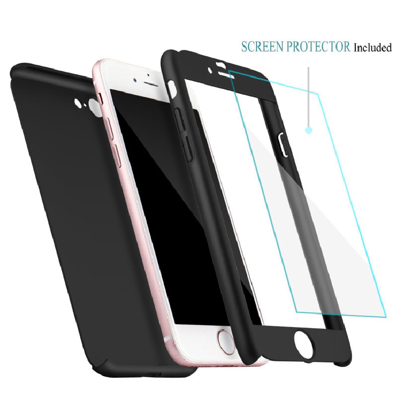 Husa ipaky iphone 6/6s full cover 360 + folie sticla, negru
