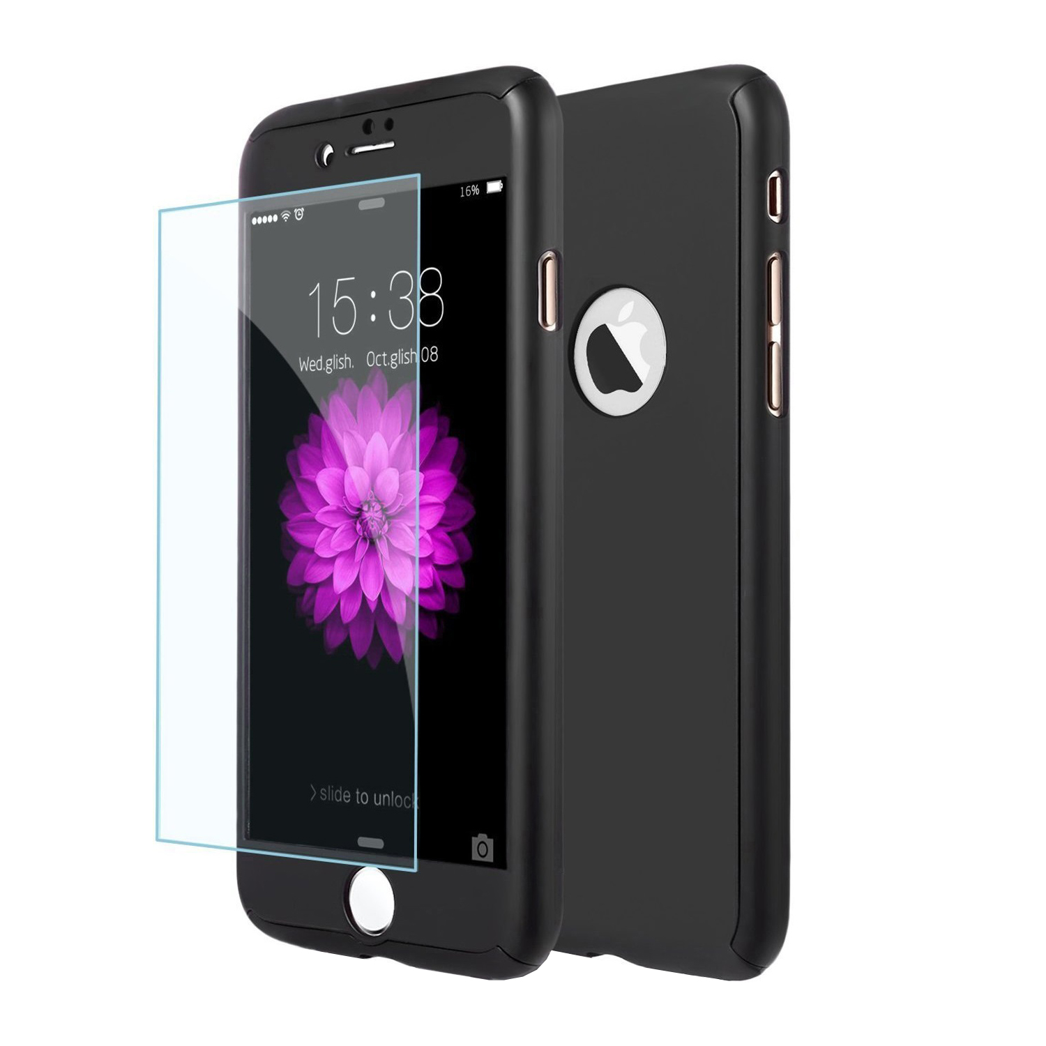 Husa 360 fata+spate+folie sticla pentru iphone 7, negru