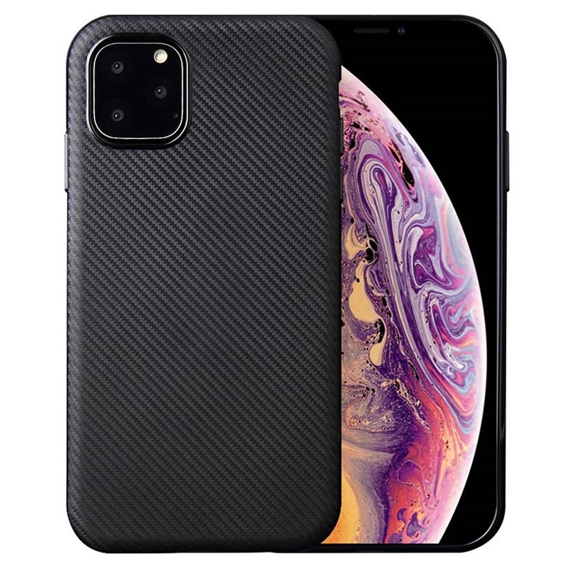 Husa pentru apple iphone 11, glomax perfect fit cu insertii de carbon negru