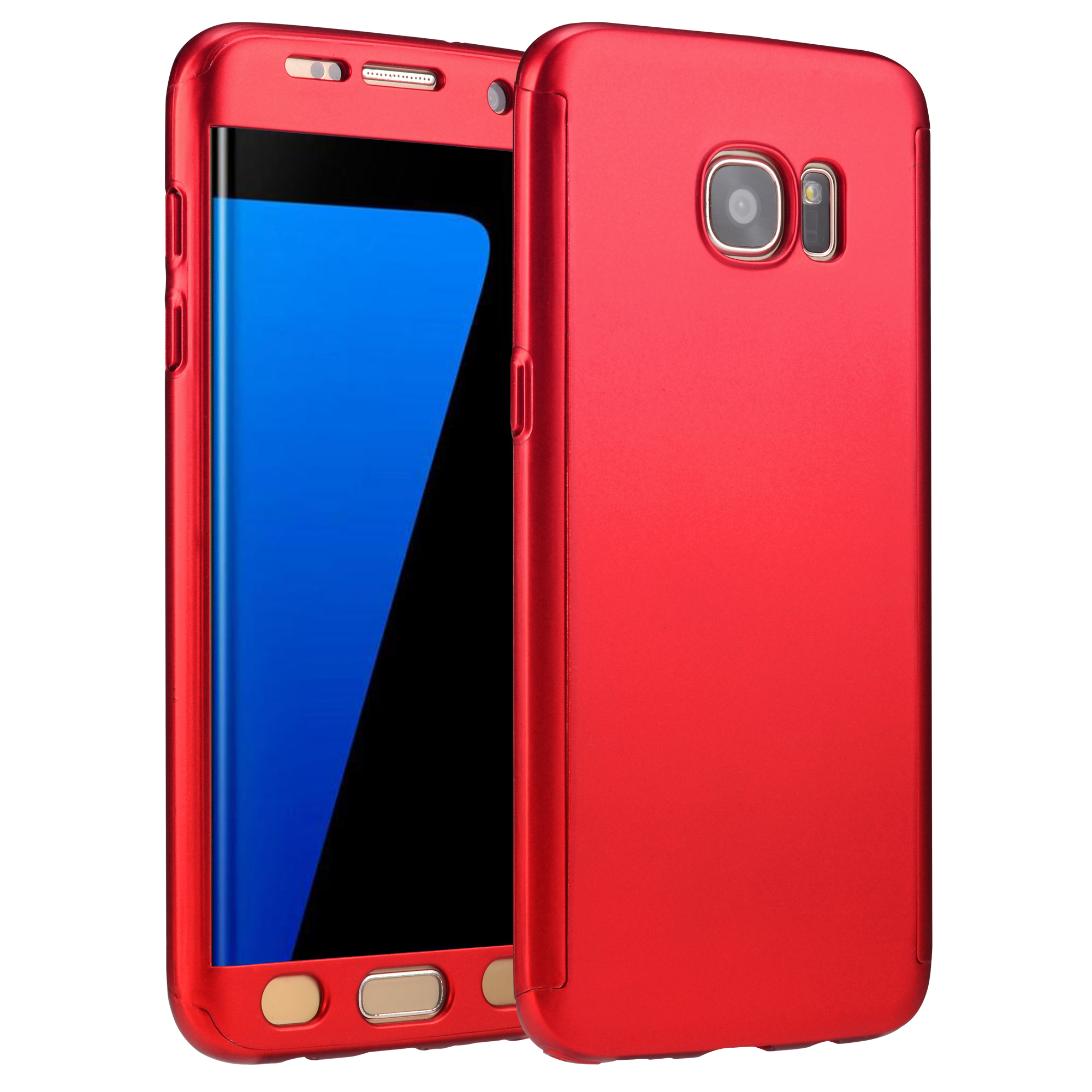 Husa 360 matte full protection - samsung galaxy s7 edge - rosu - (fata + spate + folie de sticla)