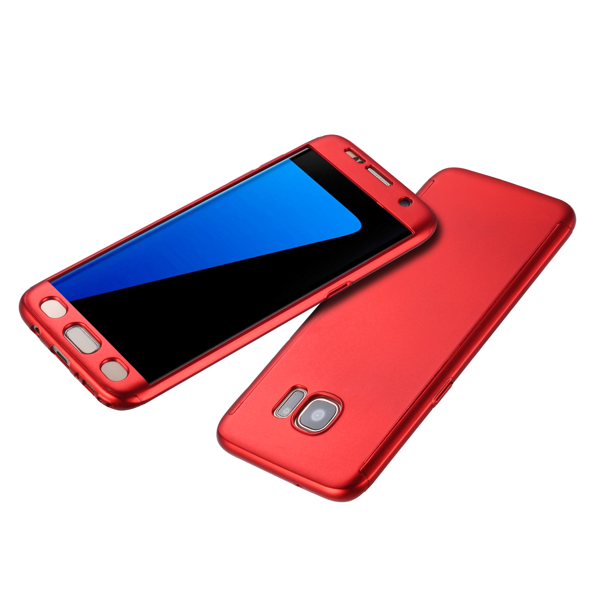 Husa 360 matte full protection - samsung galaxy s7 edge - rosu - (fata + spate + folie de sticla)