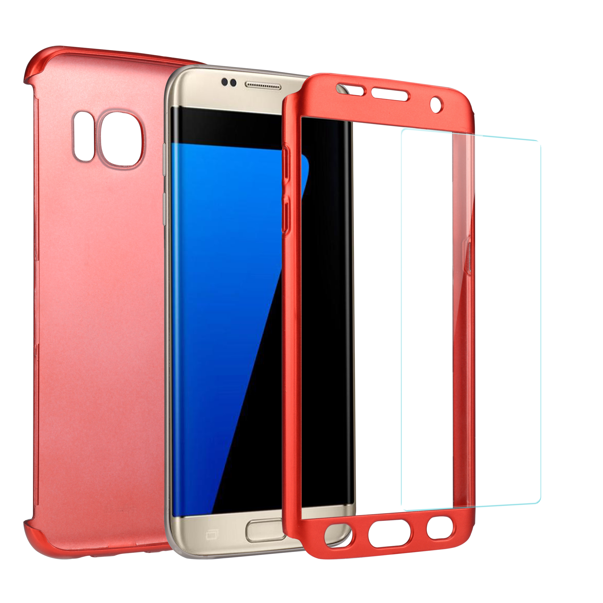 Husa 360 matte full protection - samsung galaxy s7 edge - rosu - (fata + spate + folie de sticla)