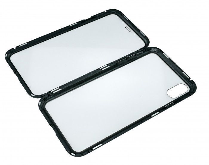 Carcasa din sticla securizata cu rama magnetica pentru iphone xs max, negru-transparent