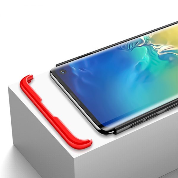 Husa samsung galaxy s10 - protectie 360 grade, 3 in 1, plastic, neagra/rosie