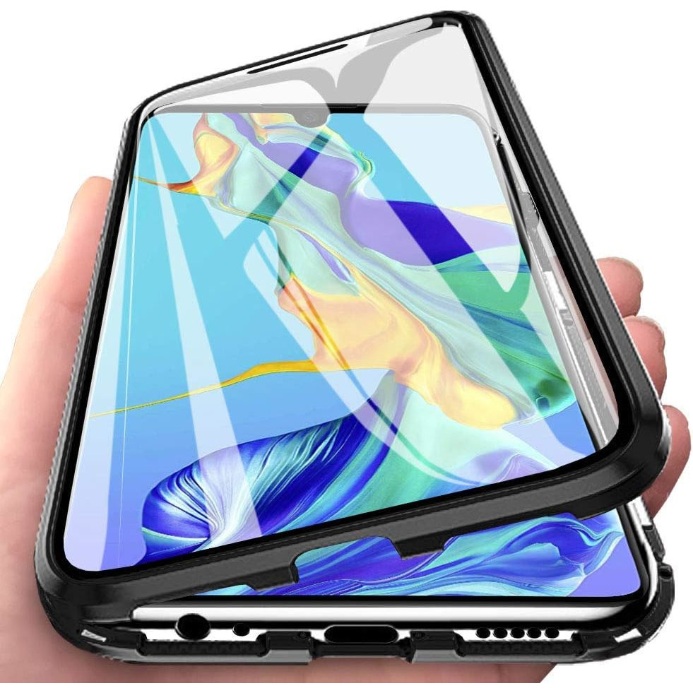 Husa pentru huawei p30 pro, sticla securizata, cadru de protectie metalic, ultra subtire, negru