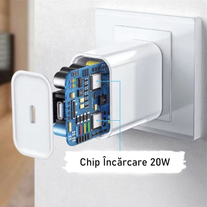 Incarcator pentru orice model de phone si pad, cablu lightning - usb c si adaptor 20w, pristyle
